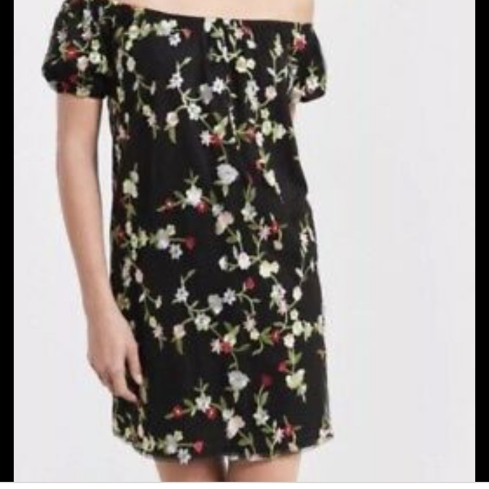 Black floral off the shoulder dress never worn